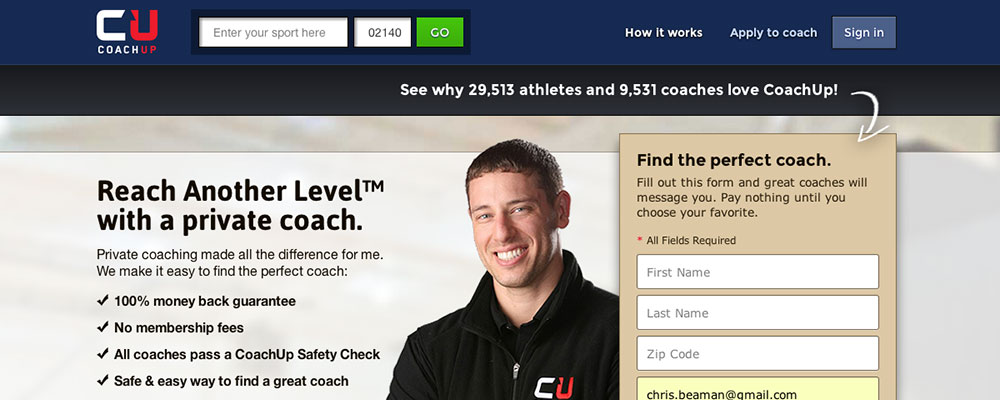 CoachUp Home Page Redesign
