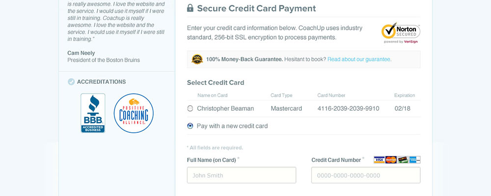 CoachUp Checkout Flow - Step 3: New Credit Card