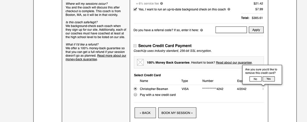 CoachUp Checkout Flow Wireframes 2